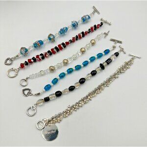 Glass Bead Bracelet Lot 7 Toggle Clasp Lampwork Crystal Mixed Color Set